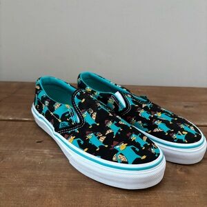 Vans Kids Slip-On Sneakers Phineas and Ferb Teal Size  1.5
